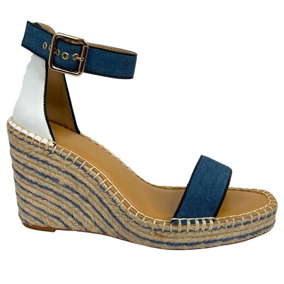 CABi Parker Espadrille Wedge Sandals 4" Heel in Blue and White Women's Size 8 - Picture 3 of 12